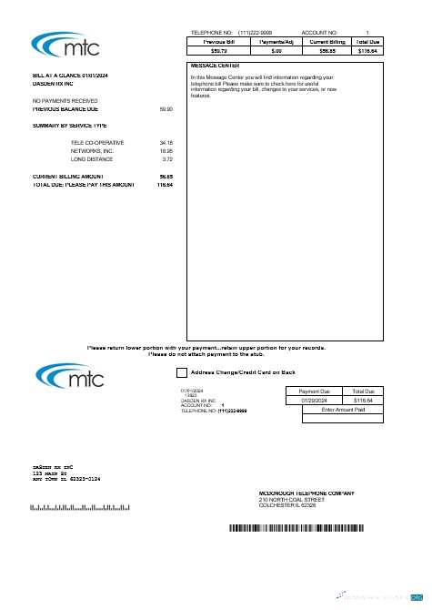 Download USA Illinois MTC business utility bill template in Word and PDF formats Photoshop template